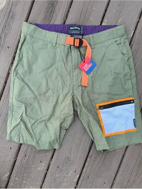 All Good apparel brand new Men’s Olive Green Cargo Shorts with Orange Accent